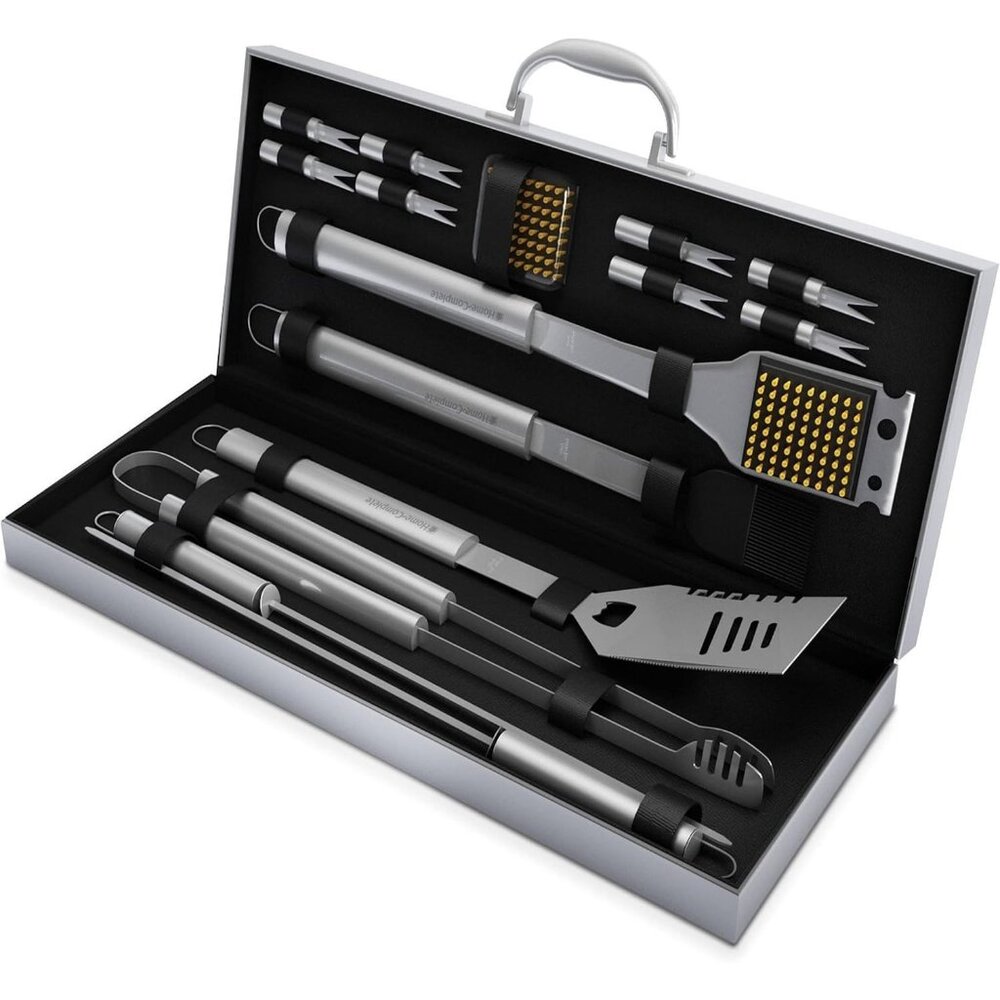 Home Complete 16 Piece Stainless Steel Grill Set with Storage Case